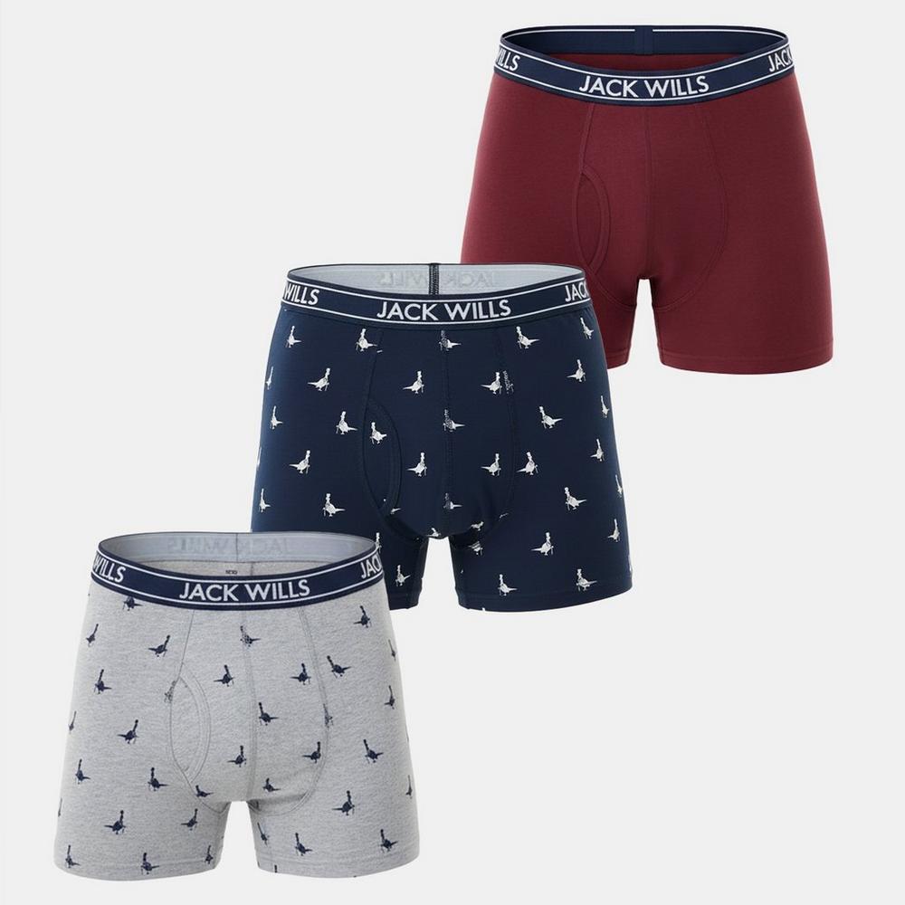 Jack Wills Mens Daundley 3 Pack Boxer Briefs - Red Damson - Nvy/Dms/Gry AOP