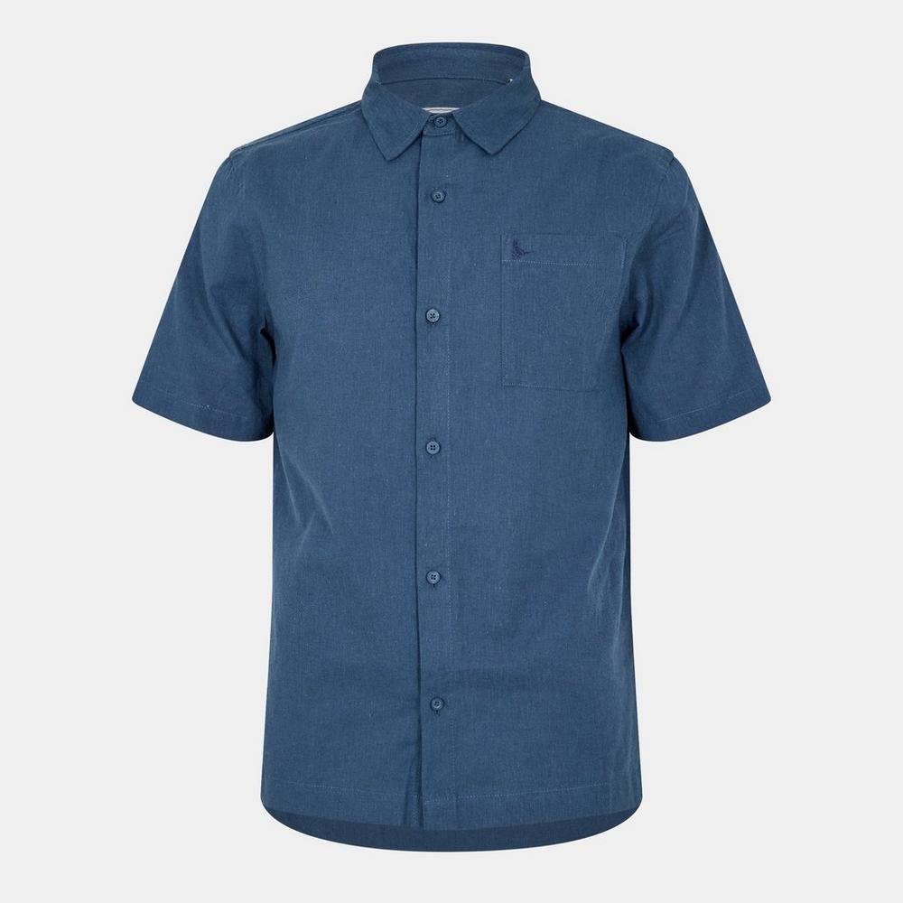 Jack Wills Mens JW Short Sleeve Linen Shirt (Navy)