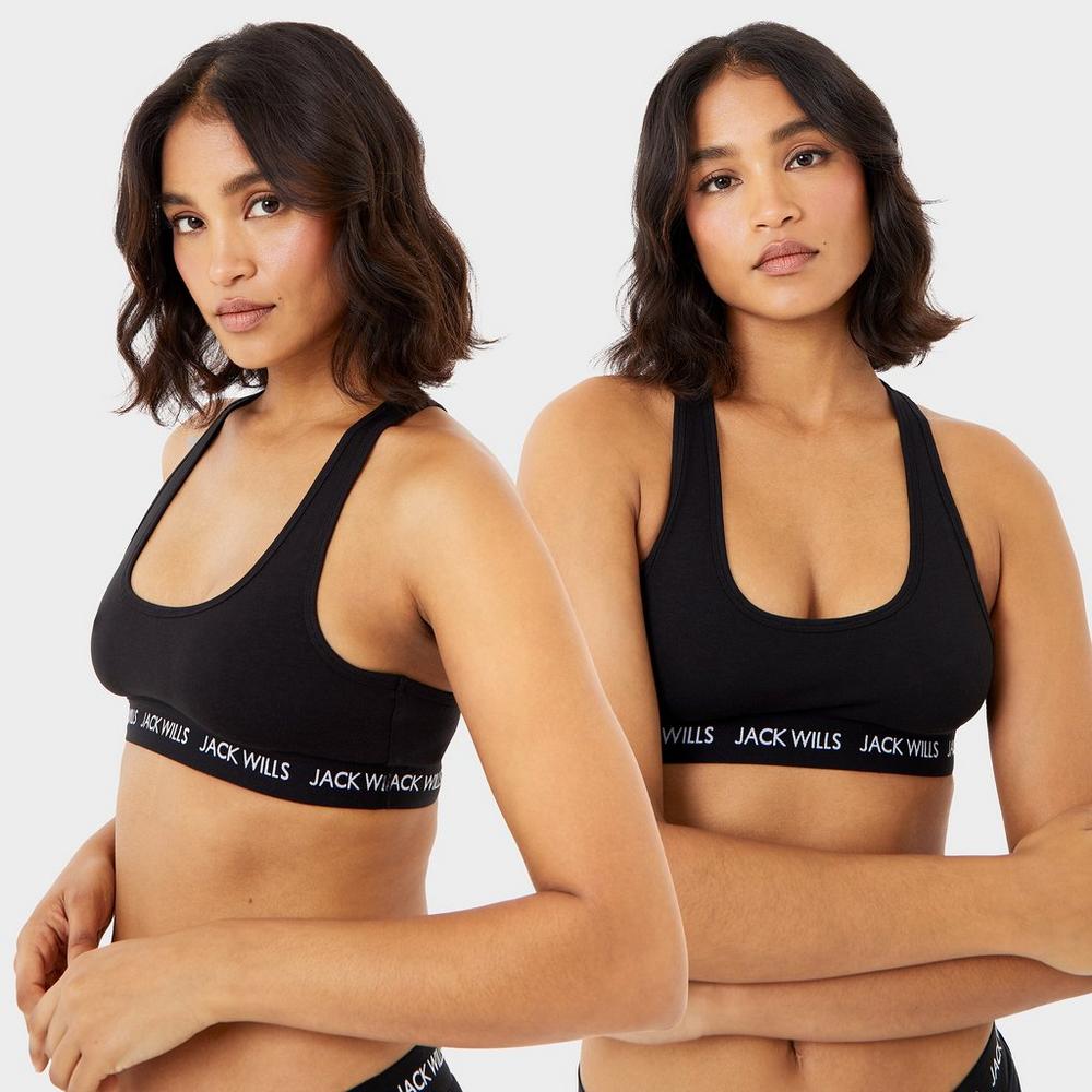 Jack Wills Womens Dibsdall 2 Pack Bralette - Black