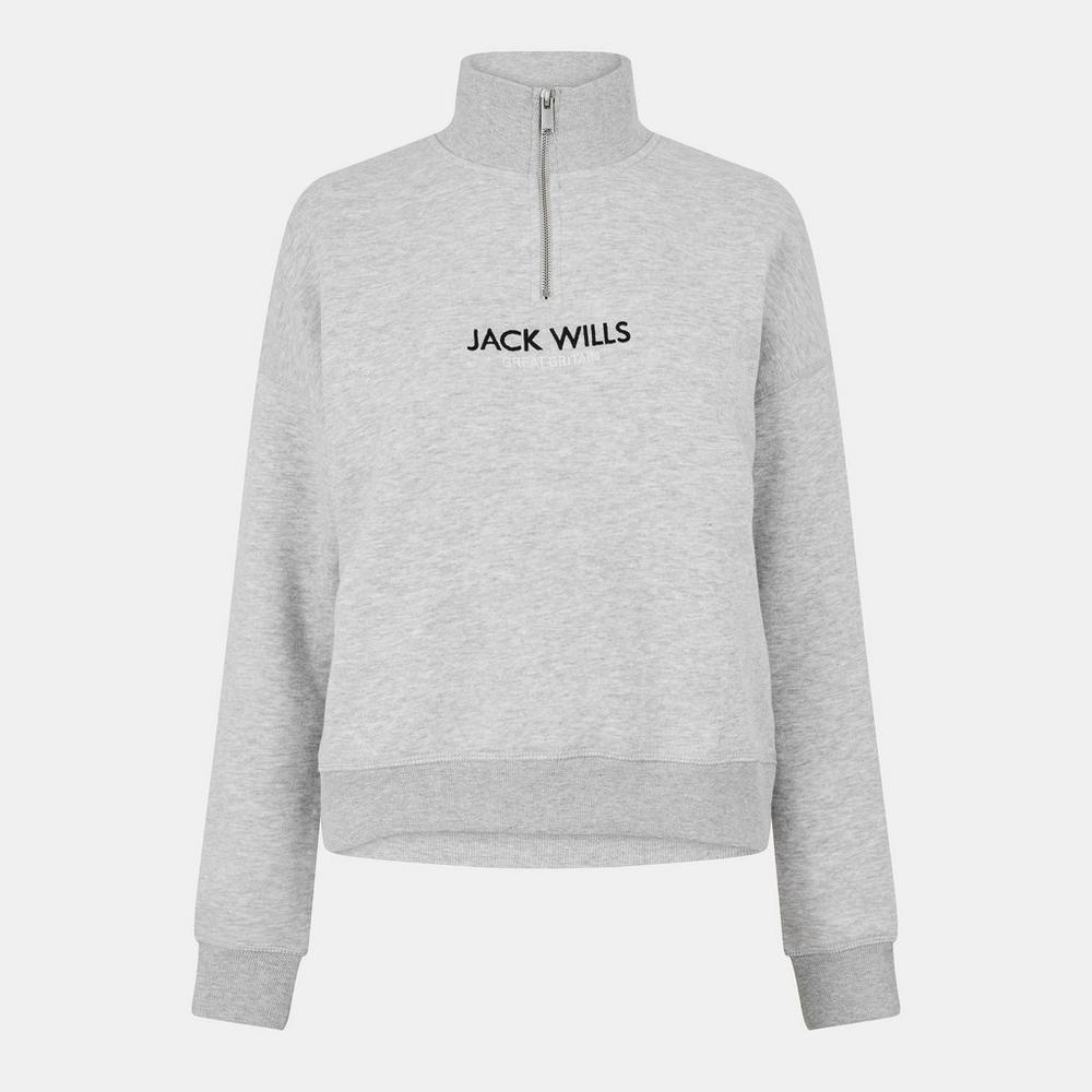Jack Wills Womens Honeylane Half Zip Sweatshirt - Grey Marle