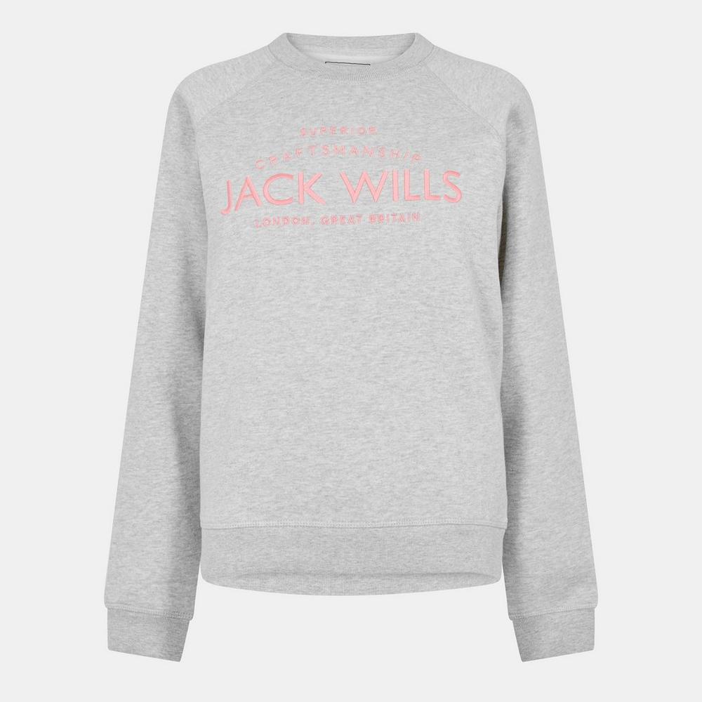 Jack Wills Womens Hunston Graphic Crew Neck Sweatshirt - Grey Marle