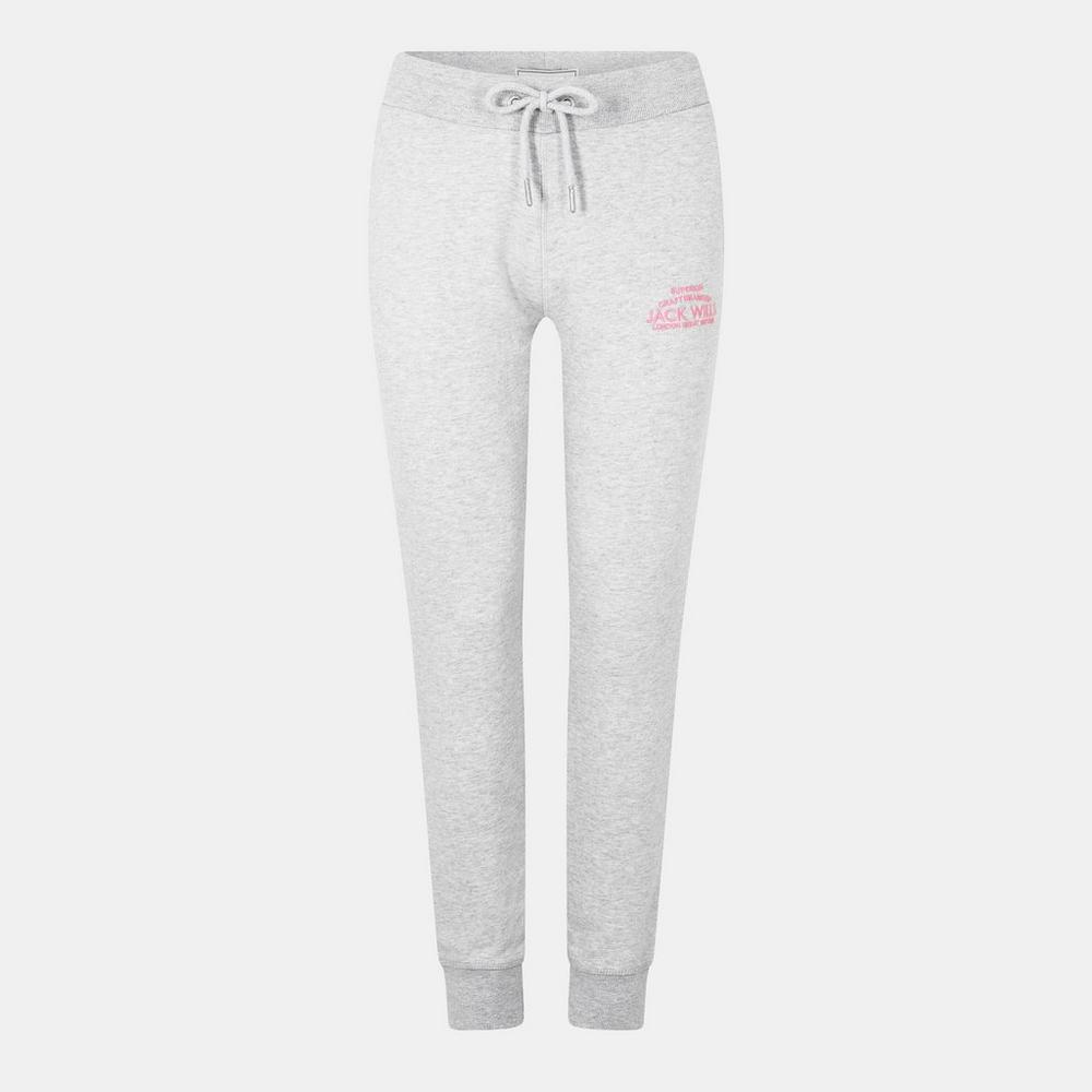Jack Wills Womens Hunston Graphic Jogger Pants - Grey Marle