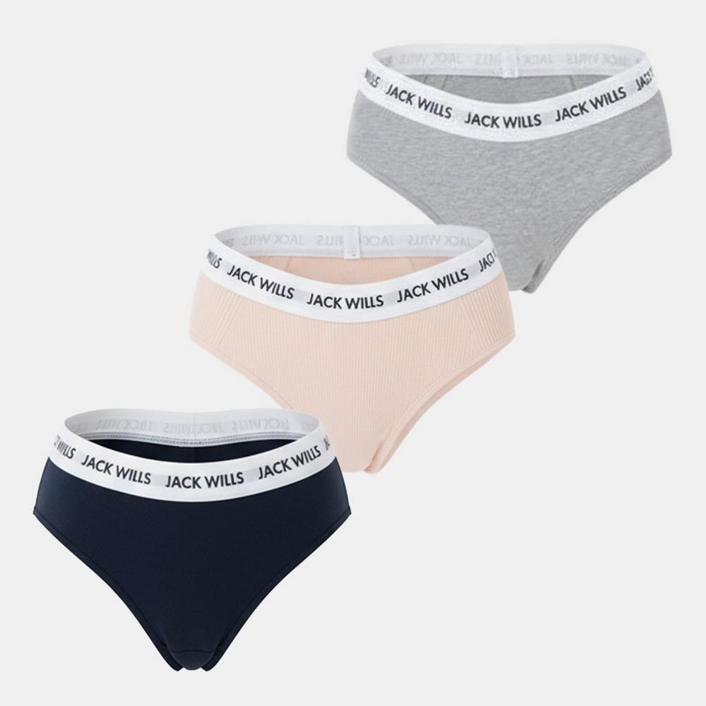 Jack Wills Womens Wilden 3 Pack Briefs - Multi Pink/Navy/Grey
