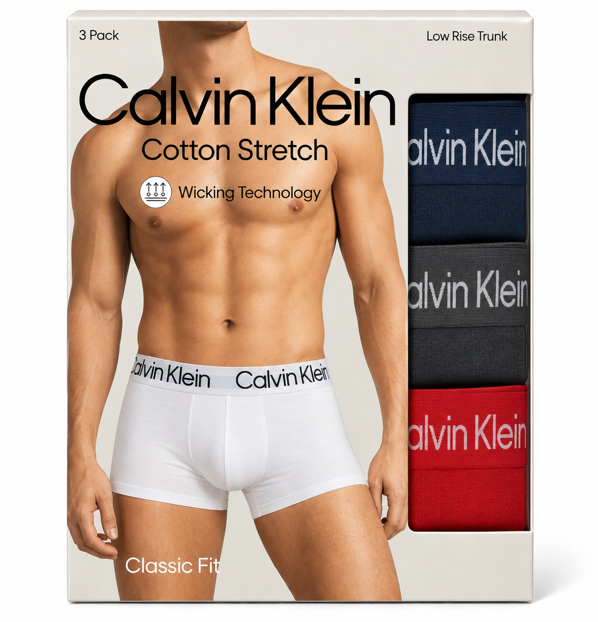 Calvin Klein Men's Cotton Stretch 3 Pack Low Rise Trunk - Spell Bound/Eiffel Tower/Cherry Kiss