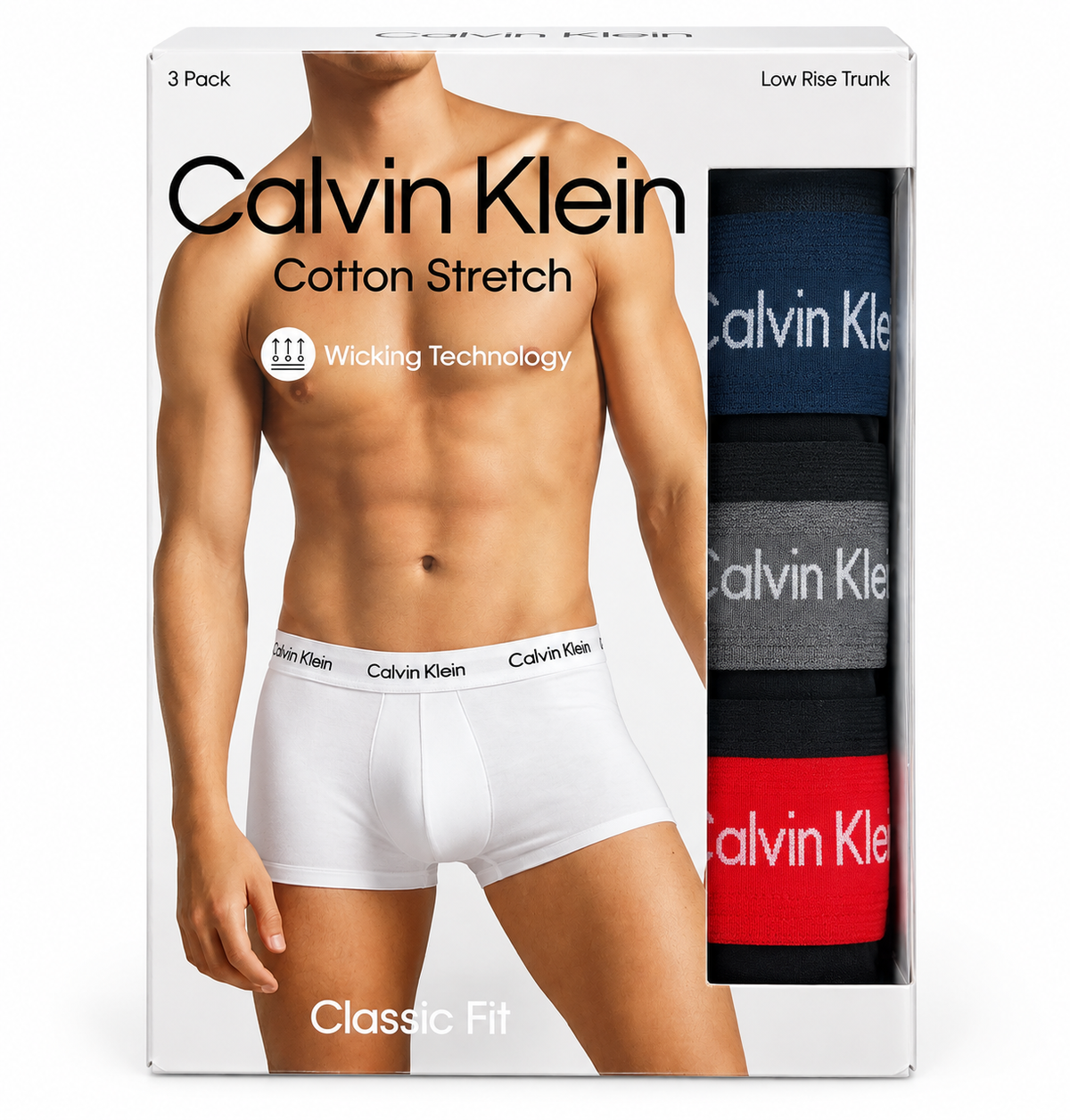 Calvin Klein Men's Cotton Stretch 3 Pack Low Rise Trunks - Black with Spellbound/Black with Eiffel Tower/Black with Cherry Kiss