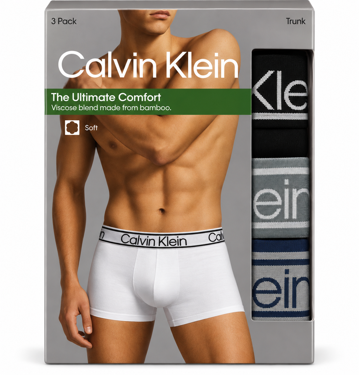 Calvin Klein Men's Bamboo Comfort 3 Pack Trunks -Black/Stormy Sea/Wolf Grey