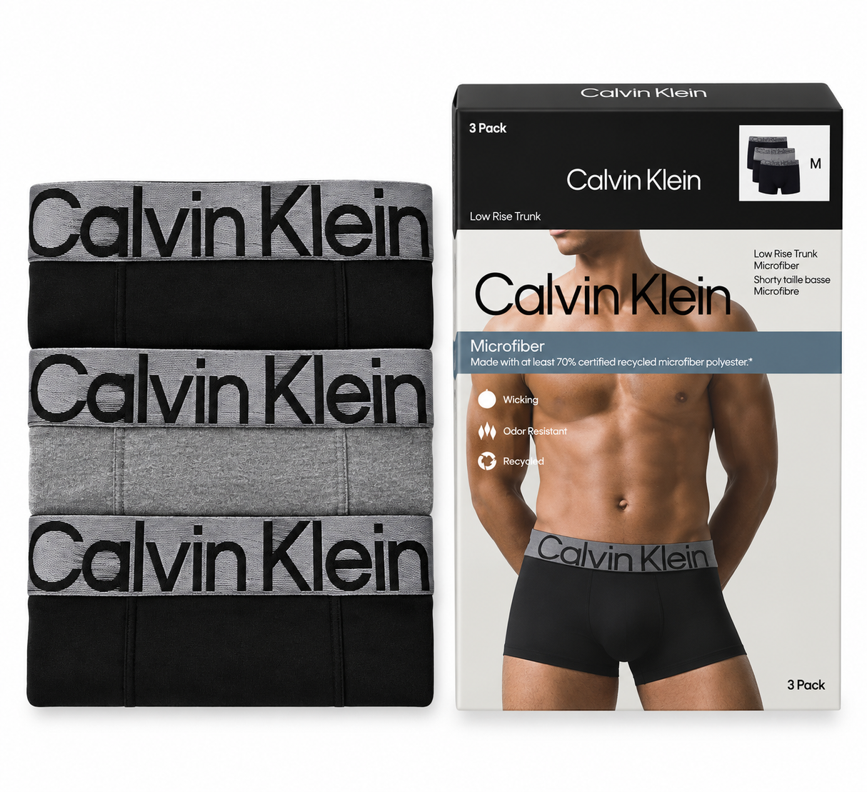 Calvin Klein Men's 3 Pack Low Rise Trunk - Black/Black Heather/Black