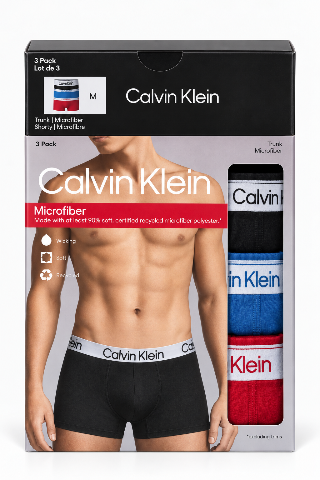 Calvin Klein Men's  3 Pack Chromatic  Trunks - Black/Red/Blue