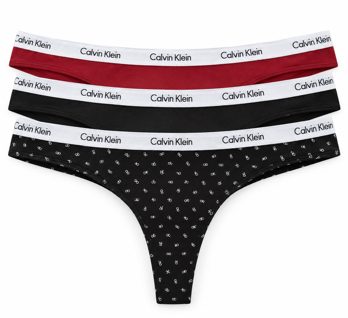 Calvin Klein Women's Carousel 3 Pack Thong - Ruby Wine/Black/ Confetti Ck Black