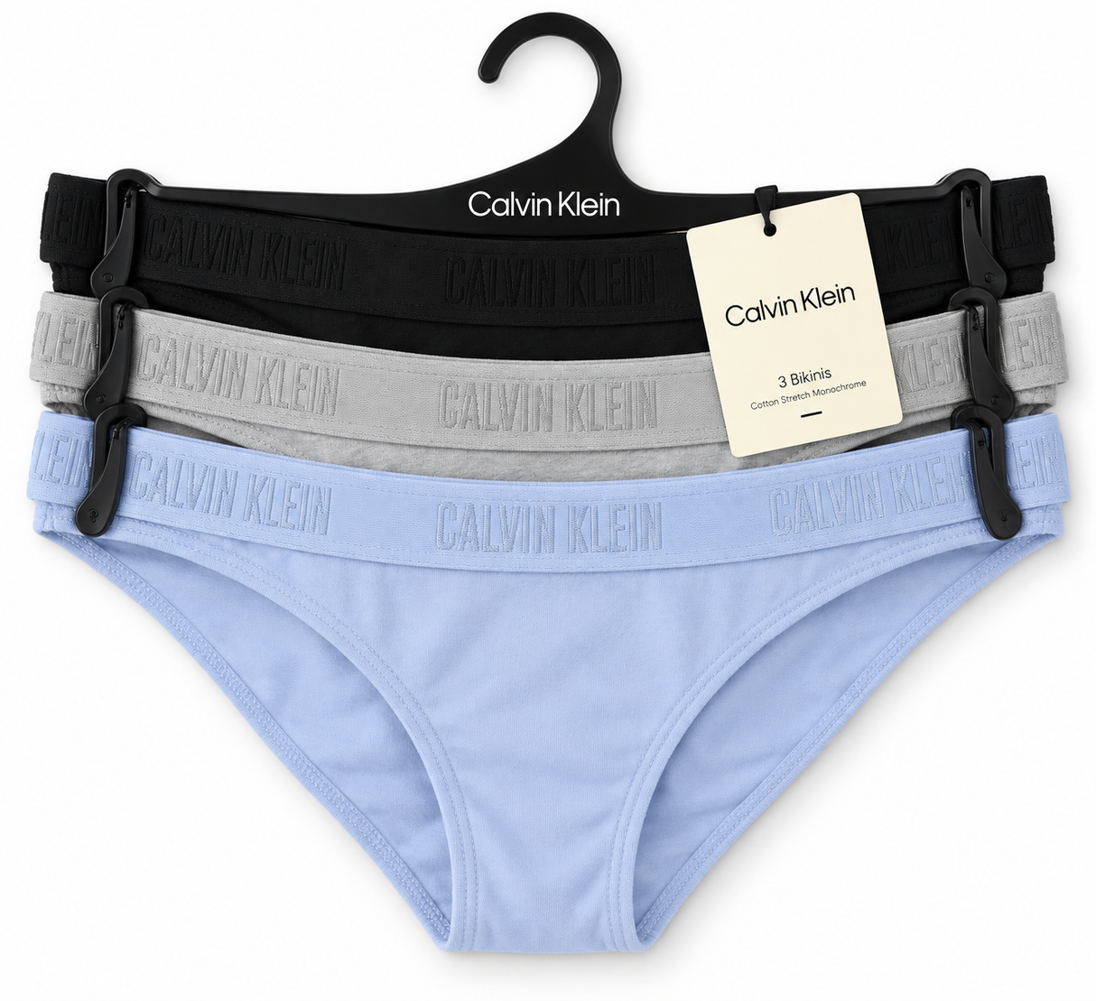 Calvin Klein Underwear Women's Monochrome Cheeky Bikini 3Pk  - Black- Grey Htr- Casual Blue