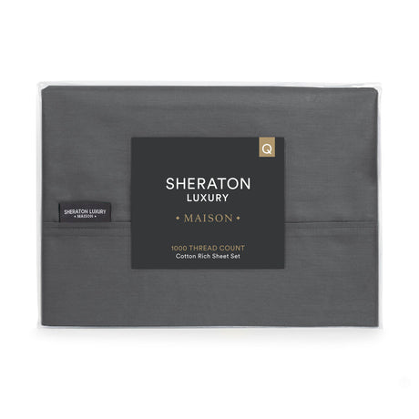 Sheraton Luxury Maison 1000 Thread Count Cotton Rich 4 Piece Sheet Set Queen Fossil