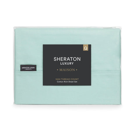 Sheraton Luxury Maison 1000TC 4 Piece Cotton Rich Sheet Set Aqua Foam