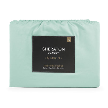 Sheraton Luxury Maison 1000TC Cotton Rich Quilt Cover Set Aqua Foam