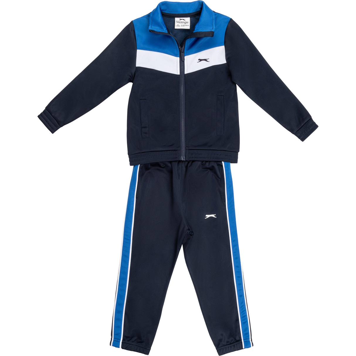 Slazenger Boy's Junior Tracksuit Jacket and Trouser Set - Navy/White/Royal