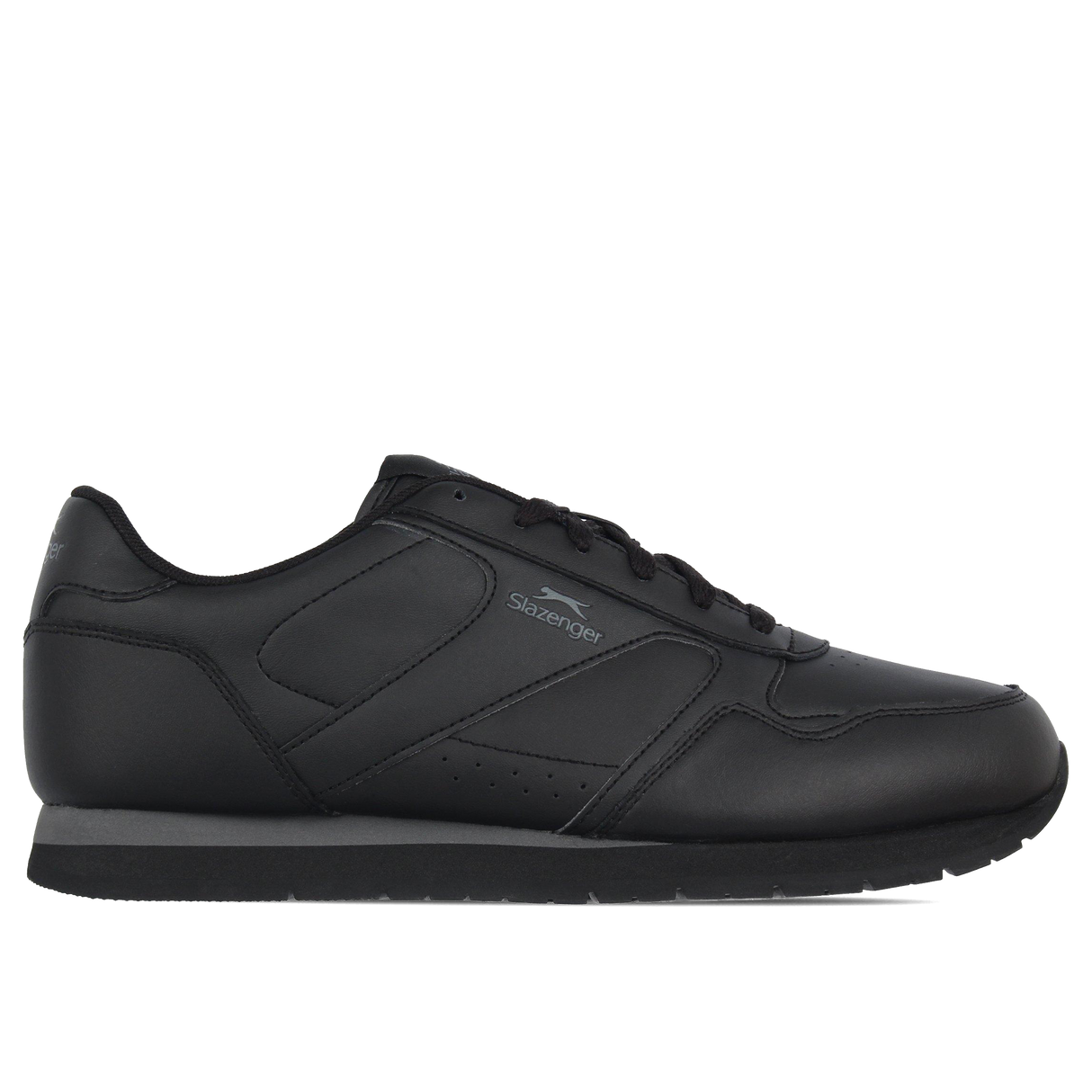 Slazenger Men's Classic Low Top Leather Sneakers Trainers Black/Charcoal
