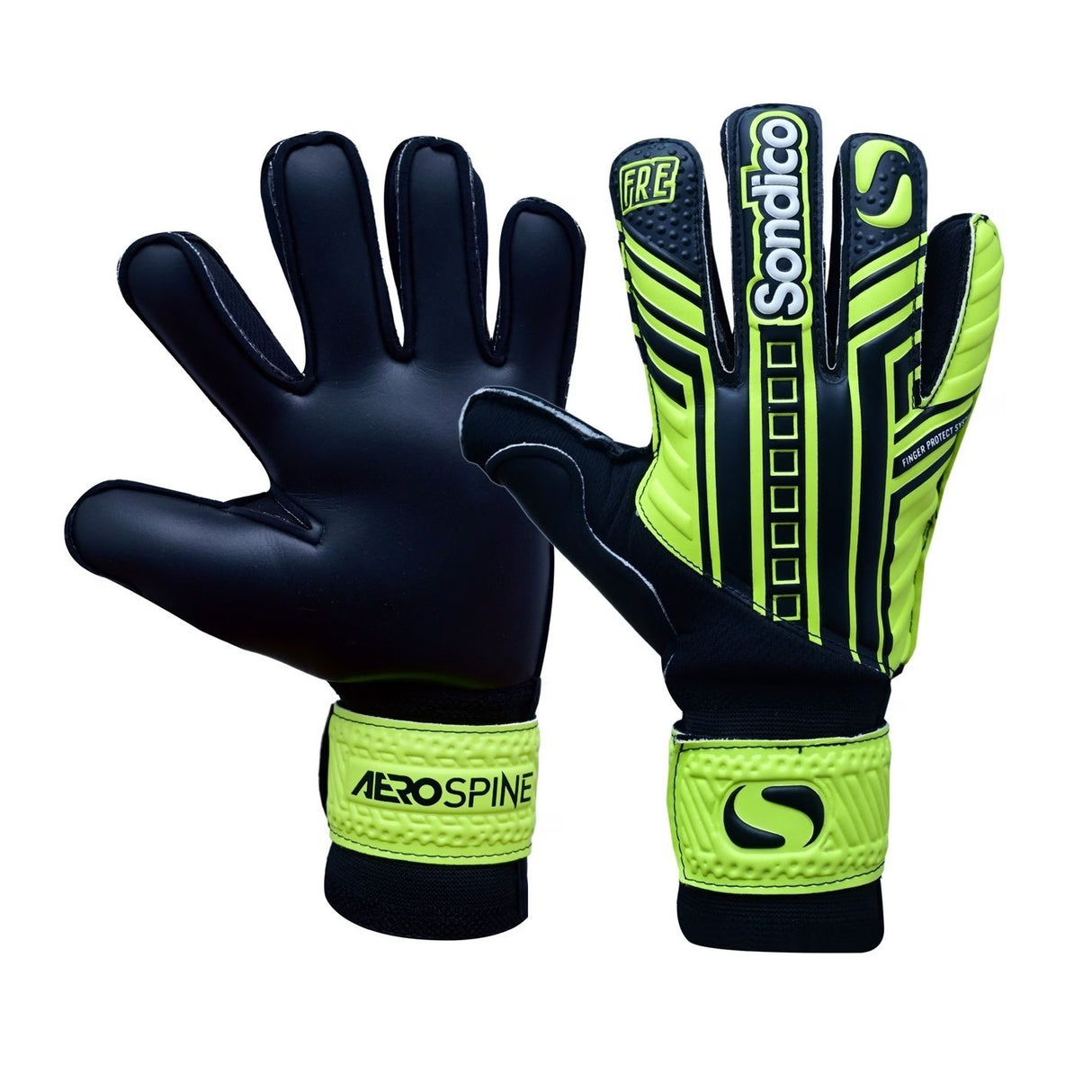 Sondico Soccer AeroSpine Junior Goalkeeper Gloves Size 5 - Black/Yellow